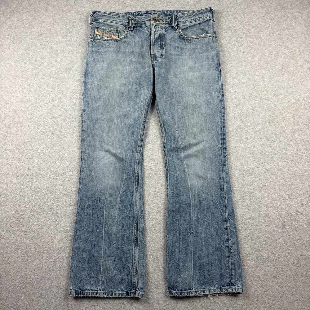 Diesel Zathan Jeans Mens 32x29 Blue Bootcut Fade Distressed Low Rise Grunge